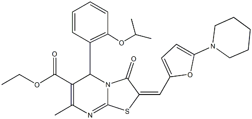 ethyl 5-(2-isopropoxyphenyl)-7-methyl-3-oxo-2-{[5-(1-piperidinyl)-2-furyl]methylene}-2,3-dihydro-5H-[1,3]thiazolo[3,2-a]pyrimidine-6-carboxylate 结构式