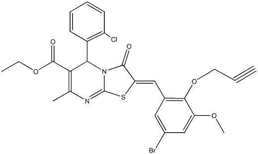 ethyl 2-[5-bromo-3-methoxy-2-(2-propynyloxy)benzylidene]-5-(2-chlorophenyl)-7-methyl-3-oxo-2,3-dihydro-5H-[1,3]thiazolo[3,2-a]pyrimidine-6-carboxylate 结构式