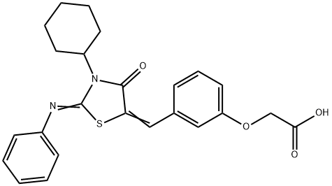 (3-{[3-cyclohexyl-4-oxo-2-(phenylimino)-1,3-thiazolidin-5-ylidene]methyl}phenoxy)acetic acid 结构式