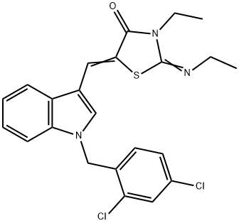 5-{[1-(2,4-dichlorobenzyl)-1H-indol-3-yl]methylene}-3-ethyl-2-(ethylimino)-1,3-thiazolidin-4-one 结构式