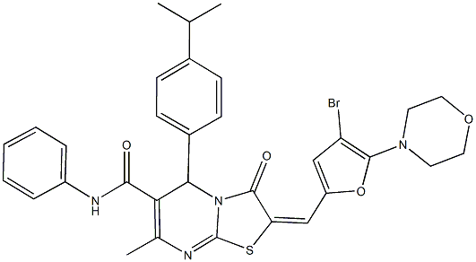 2-{[4-bromo-5-(4-morpholinyl)-2-furyl]methylene}-5-(4-isopropylphenyl)-7-methyl-3-oxo-N-phenyl-2,3-dihydro-5H-[1,3]thiazolo[3,2-a]pyrimidine-6-carboxamide 结构式