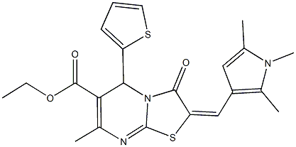 ethyl 7-methyl-3-oxo-5-(2-thienyl)-2-[(1,2,5-trimethyl-1H-pyrrol-3-yl)methylene]-2,3-dihydro-5H-[1,3]thiazolo[3,2-a]pyrimidine-6-carboxylate 结构式