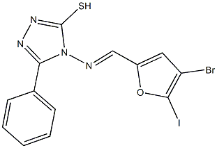 4-{[(4-bromo-5-iodo-2-furyl)methylene]amino}-5-phenyl-4H-1,2,4-triazol-3-yl hydrosulfide 结构式