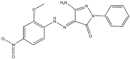 3-amino-1-phenyl-1H-pyrazole-4,5-dione 4-({4-nitro-2-methoxyphenyl}hydrazone) 结构式