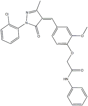 2-(4-{[1-(2-chlorophenyl)-3-methyl-5-oxo-1,5-dihydro-4H-pyrazol-4-ylidene]methyl}-2-methoxyphenoxy)-N-phenylacetamide 结构式