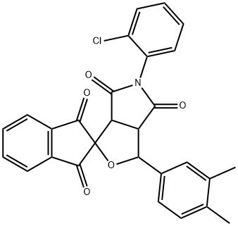 5-(2-chlorophenyl)-1-(3,4-dimethylphenyl)-3a,6a-dihydrosprio[1H-furo[3,4-c]pyrrole-3,2'-(1'H)-indene]-1',3',4,6(2'H,3H,5H)-tetrone 结构式