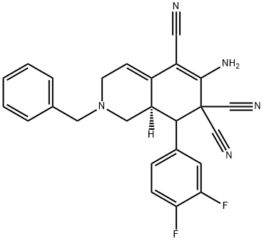 6-amino-2-benzyl-8-(3,4-difluorophenyl)-2,3,8,8a-tetrahydro-5,7,7(1H)-isoquinolinetricarbonitrile 结构式
