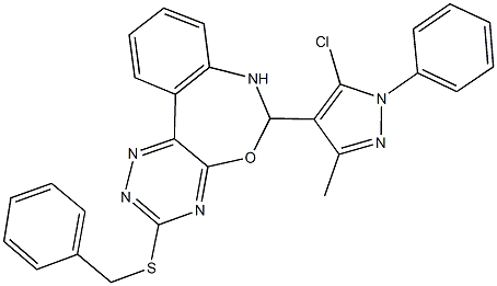 3-(benzylsulfanyl)-6-(5-chloro-3-methyl-1-phenyl-1H-pyrazol-4-yl)-6,7-dihydro[1,2,4]triazino[5,6-d][3,1]benzoxazepine 结构式