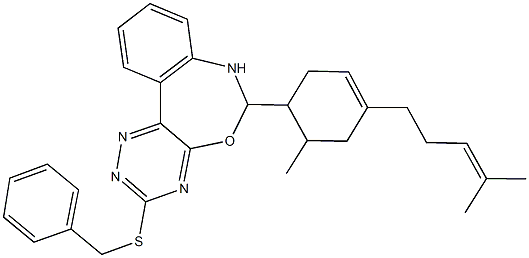 3-(benzylsulfanyl)-6-[6-methyl-4-(4-methyl-3-pentenyl)-3-cyclohexen-1-yl]-6,7-dihydro[1,2,4]triazino[5,6-d][3,1]benzoxazepine 结构式