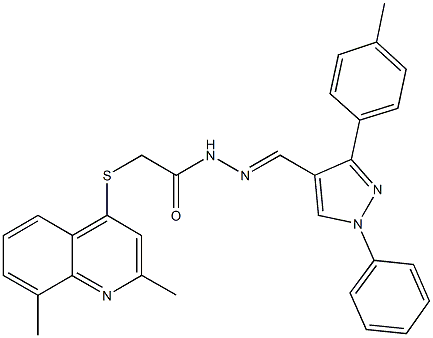 2-[(2,8-dimethyl-4-quinolinyl)sulfanyl]-N'-{[3-(4-methylphenyl)-1-phenyl-1H-pyrazol-4-yl]methylene}acetohydrazide 结构式