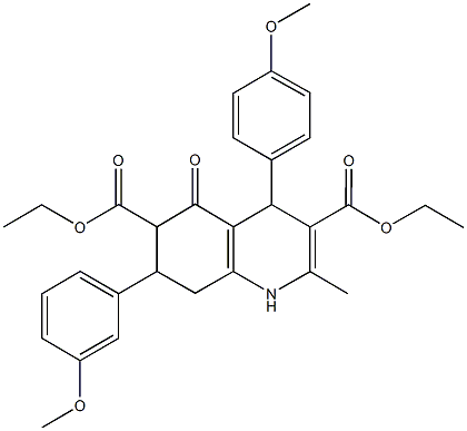 diethyl 7-(3-methoxyphenyl)-4-(4-methoxyphenyl)-2-methyl-5-oxo-1,4,5,6,7,8-hexahydro-3,6-quinolinedicarboxylate 结构式