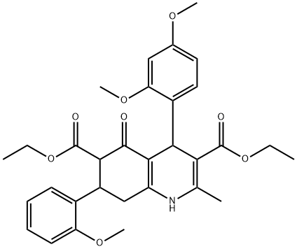 diethyl 4-(2,4-dimethoxyphenyl)-7-(2-methoxyphenyl)-2-methyl-5-oxo-1,4,5,6,7,8-hexahydro-3,6-quinolinedicarboxylate 结构式