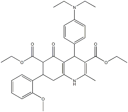 diethyl 4-[4-(diethylamino)phenyl]-7-(2-methoxyphenyl)-2-methyl-5-oxo-1,4,5,6,7,8-hexahydro-3,6-quinolinedicarboxylate 结构式