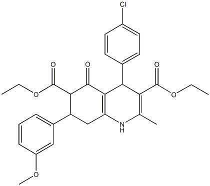 diethyl 4-(4-chlorophenyl)-7-(3-methoxyphenyl)-2-methyl-5-oxo-1,4,5,6,7,8-hexahydro-3,6-quinolinedicarboxylate 结构式