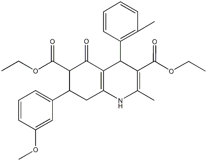 diethyl 7-(3-methoxyphenyl)-2-methyl-4-(2-methylphenyl)-5-oxo-1,4,5,6,7,8-hexahydro-3,6-quinolinedicarboxylate 结构式