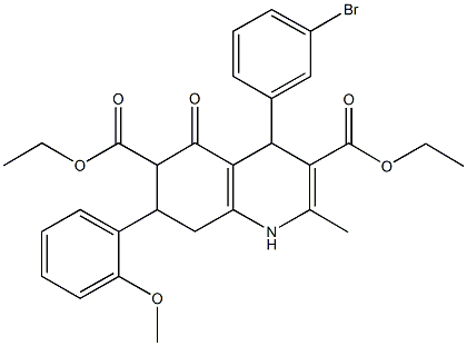 diethyl 4-(3-bromophenyl)-7-(2-methoxyphenyl)-2-methyl-5-oxo-1,4,5,6,7,8-hexahydro-3,6-quinolinedicarboxylate 结构式