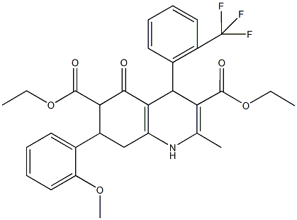 diethyl 7-(2-methoxyphenyl)-2-methyl-5-oxo-4-[2-(trifluoromethyl)phenyl]-1,4,5,6,7,8-hexahydro-3,6-quinolinedicarboxylate 结构式