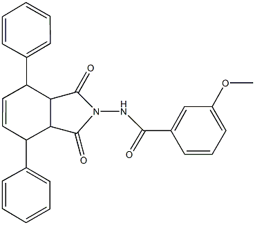 N-(1,3-dioxo-4,7-diphenyl-1,3,3a,4,7,7a-hexahydro-2H-isoindol-2-yl)-3-methoxybenzamide 结构式