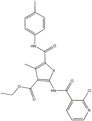 ethyl 2-{[(2-chloro-3-pyridinyl)carbonyl]amino}-4-methyl-5-(4-toluidinocarbonyl)-3-thiophenecarboxylate 结构式