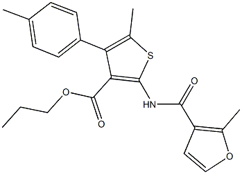 propyl 5-methyl-2-[(2-methyl-3-furoyl)amino]-4-(4-methylphenyl)-3-thiophenecarboxylate 结构式