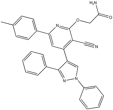 2-{[3-cyano-4-(1,3-diphenyl-1H-pyrazol-4-yl)-6-(4-methylphenyl)-2-pyridinyl]oxy}acetamide 结构式