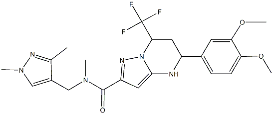 5-(3,4-dimethoxyphenyl)-N-[(1,3-dimethyl-1H-pyrazol-4-yl)methyl]-N-methyl-7-(trifluoromethyl)-4,5,6,7-tetrahydropyrazolo[1,5-a]pyrimidine-2-carboxamide 结构式