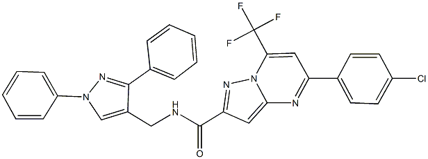 5-(4-chlorophenyl)-N-[(1,3-diphenyl-1H-pyrazol-4-yl)methyl]-7-(trifluoromethyl)pyrazolo[1,5-a]pyrimidine-2-carboxamide 结构式