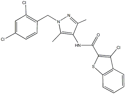 3-chloro-N-[1-(2,4-dichlorobenzyl)-3,5-dimethyl-1H-pyrazol-4-yl]-1-benzothiophene-2-carboxamide 结构式