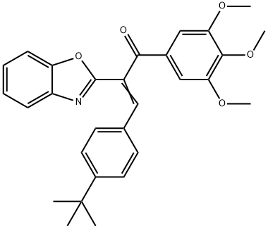 2-(1,3-benzoxazol-2-yl)-3-(4-tert-butylphenyl)-1-(3,4,5-trimethoxyphenyl)-2-propen-1-one 结构式
