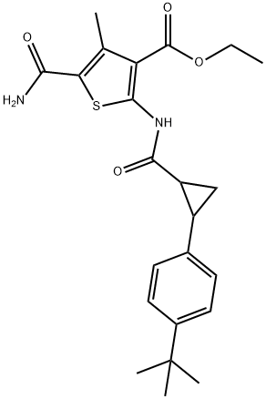 ethyl 5-(aminocarbonyl)-2-({[2-(4-tert-butylphenyl)cyclopropyl]carbonyl}amino)-4-methyl-3-thiophenecarboxylate 结构式