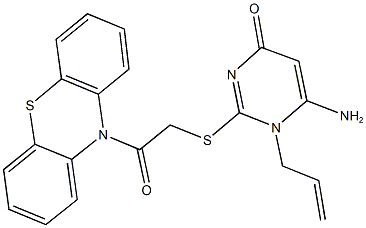 1-allyl-6-amino-2-{[2-oxo-2-(10H-phenothiazin-10-yl)ethyl]sulfanyl}-4(1H)-pyrimidinone 结构式