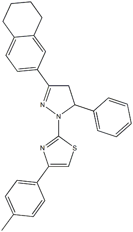 4-(4-methylphenyl)-2-[5-phenyl-3-(5,6,7,8-tetrahydronaphthalen-2-yl)-4,5-dihydro-1H-pyrazol-1-yl]-1,3-thiazole 结构式