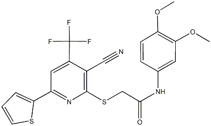 2-{[3-cyano-6-(2-thienyl)-4-(trifluoromethyl)-2-pyridinyl]sulfanyl}-N-(3,4-dimethoxyphenyl)acetamide 结构式