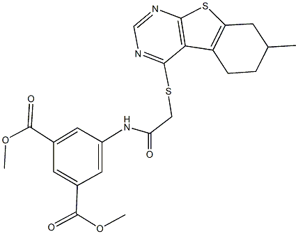 dimethyl 5-({[(7-methyl-5,6,7,8-tetrahydro[1]benzothieno[2,3-d]pyrimidin-4-yl)sulfanyl]acetyl}amino)isophthalate 结构式