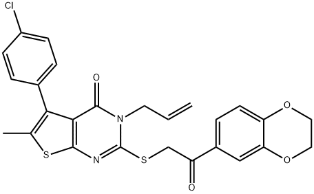 3-allyl-5-(4-chlorophenyl)-2-{[2-(2,3-dihydro-1,4-benzodioxin-6-yl)-2-oxoethyl]sulfanyl}-6-methylthieno[2,3-d]pyrimidin-4(3H)-one 结构式