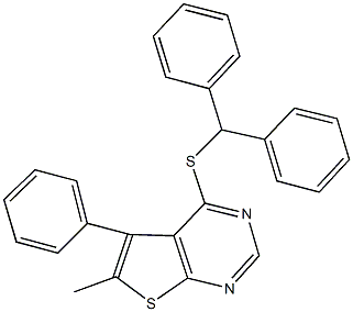 benzhydryl 6-methyl-5-phenylthieno[2,3-d]pyrimidin-4-yl sulfide 结构式