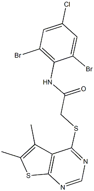 N-(2,6-dibromo-4-chlorophenyl)-2-[(5,6-dimethylthieno[2,3-d]pyrimidin-4-yl)sulfanyl]acetamide 结构式