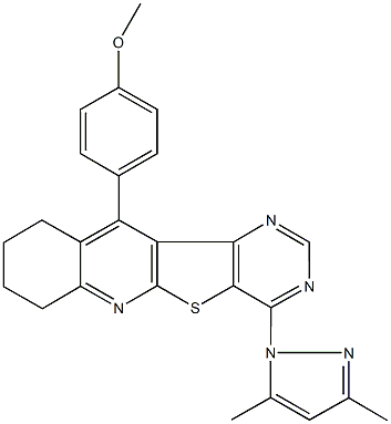 4-[4-(3,5-dimethyl-1H-pyrazol-1-yl)-7,8,9,10-tetrahydropyrimido[4',5':4,5]thieno[2,3-b]quinolin-11-yl]phenyl methyl ether 结构式
