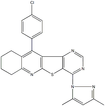 11-(4-chlorophenyl)-4-(3,5-dimethyl-1H-pyrazol-1-yl)-7,8,9,10-tetrahydropyrimido[4',5':4,5]thieno[2,3-b]quinoline 结构式