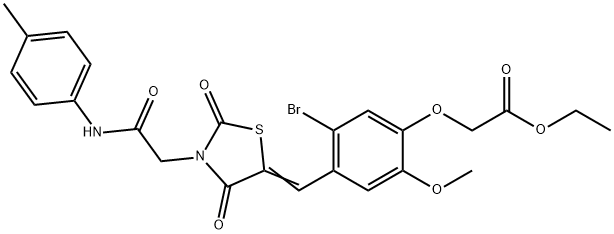 ethyl [5-bromo-4-({2,4-dioxo-3-[2-oxo-2-(4-toluidino)ethyl]-1,3-thiazolidin-5-ylidene}methyl)-2-methoxyphenoxy]acetate 结构式