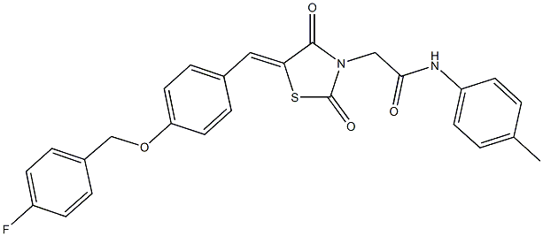 2-(5-{4-[(4-fluorobenzyl)oxy]benzylidene}-2,4-dioxo-1,3-thiazolidin-3-yl)-N-(4-methylphenyl)acetamide 结构式