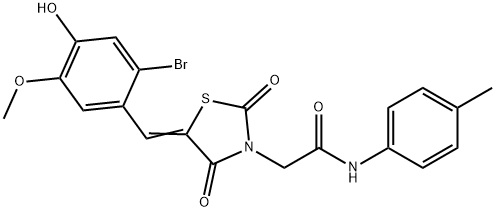 2-[5-(2-bromo-4-hydroxy-5-methoxybenzylidene)-2,4-dioxo-1,3-thiazolidin-3-yl]-N-(4-methylphenyl)acetamide 结构式