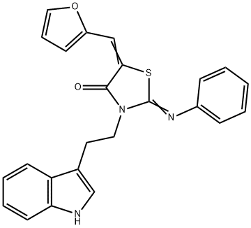 5-(2-furylmethylene)-3-[2-(1H-indol-3-yl)ethyl]-2-(phenylimino)-1,3-thiazolidin-4-one 结构式