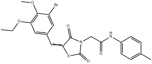 2-[5-(3-bromo-5-ethoxy-4-methoxybenzylidene)-2,4-dioxo-1,3-thiazolidin-3-yl]-N-(4-methylphenyl)acetamide 结构式