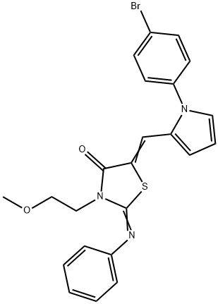 5-{[1-(4-bromophenyl)-1H-pyrrol-2-yl]methylene}-3-(2-methoxyethyl)-2-(phenylimino)-1,3-thiazolidin-4-one 结构式