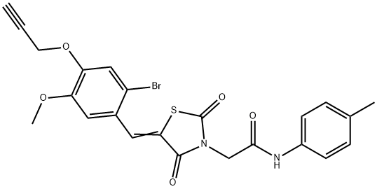 2-{5-[2-bromo-5-methoxy-4-(2-propynyloxy)benzylidene]-2,4-dioxo-1,3-thiazolidin-3-yl}-N-(4-methylphenyl)acetamide 结构式