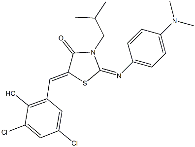 5-(3,5-dichloro-2-hydroxybenzylidene)-2-{[4-(dimethylamino)phenyl]imino}-3-isobutyl-1,3-thiazolidin-4-one 结构式