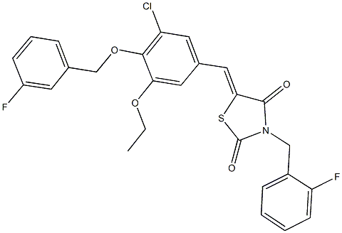 5-{3-chloro-5-ethoxy-4-[(3-fluorobenzyl)oxy]benzylidene}-3-(2-fluorobenzyl)-1,3-thiazolidine-2,4-dione 结构式