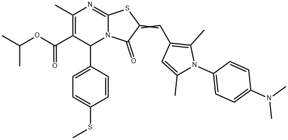 isopropyl 2-({1-[4-(dimethylamino)phenyl]-2,5-dimethyl-1H-pyrrol-3-yl}methylene)-7-methyl-5-[4-(methylsulfanyl)phenyl]-3-oxo-2,3-dihydro-5H-[1,3]thiazolo[3,2-a]pyrimidine-6-carboxylate 结构式