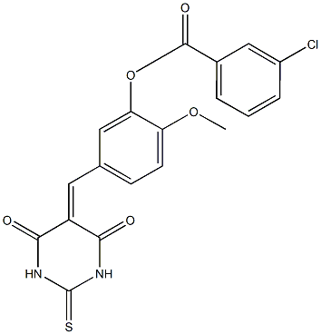 5-[(4,6-dioxo-2-thioxotetrahydro-5(2H)-pyrimidinylidene)methyl]-2-methoxyphenyl 3-chlorobenzoate 结构式